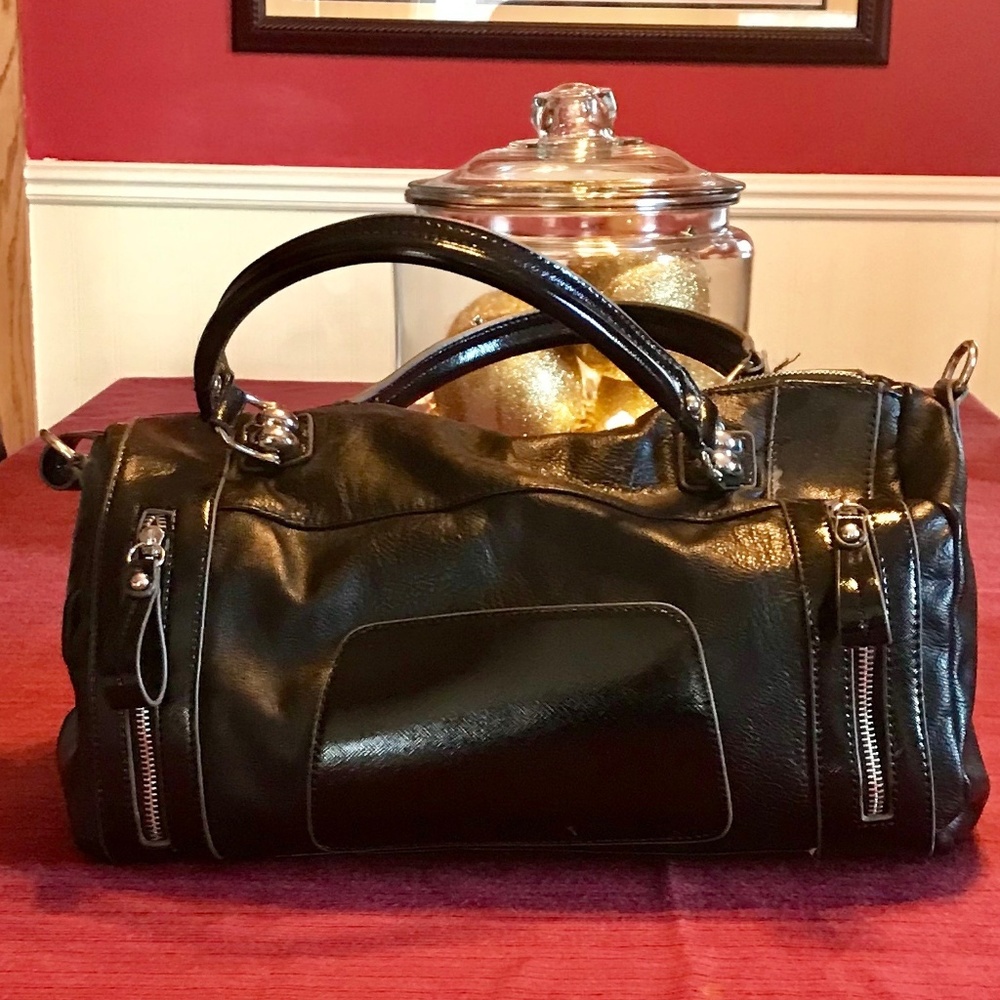 Black Patent (faux) Leather Barrel Bag